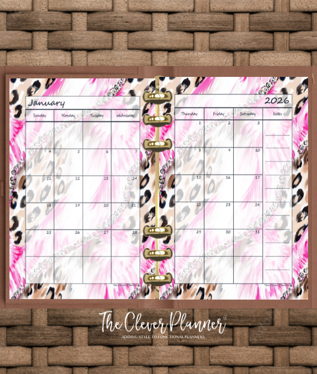 2026 Monthly Calendar (Separated) to use with monthly dividers Hot Pink Leopard