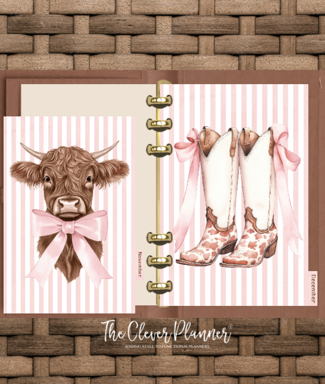 12 Month Divider Tab Set Country Western Pink Theme