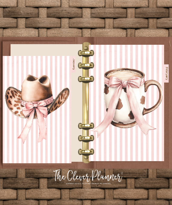 12 Month Divider Tab Set Country Western Pink Theme
