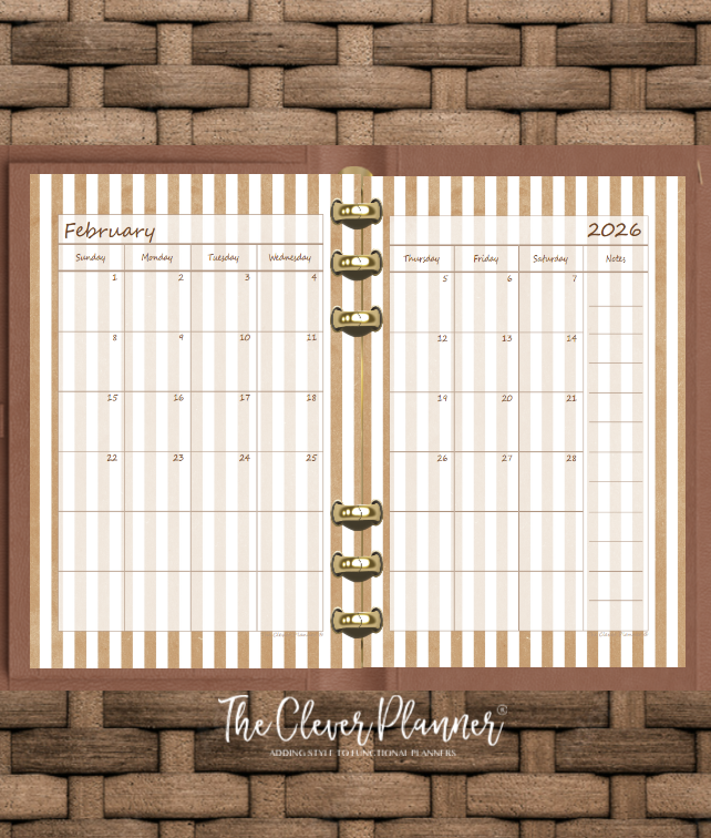 2026 Monthly Calendar (Separated) to use with monthly dividers Neutral Stripe