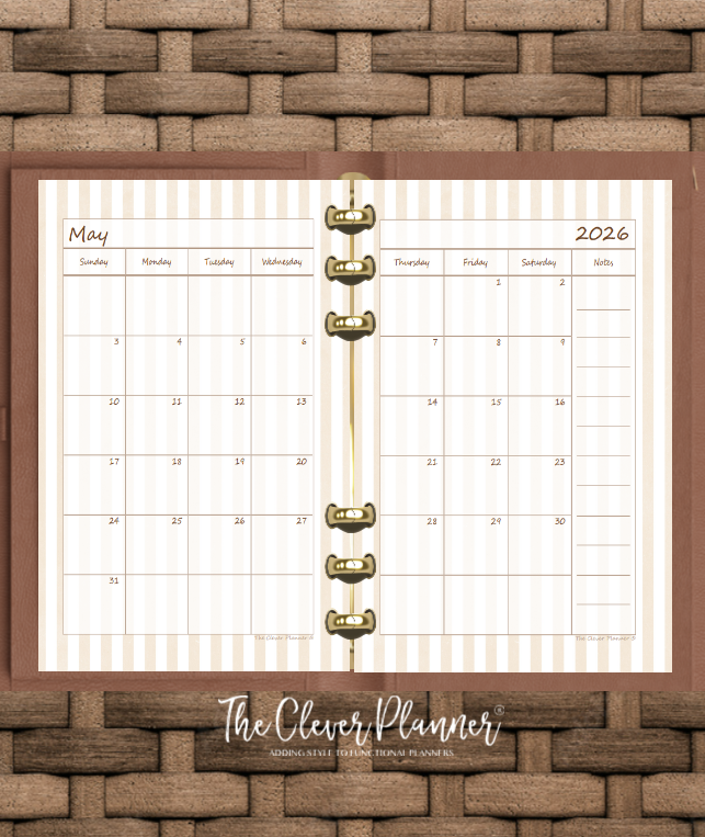 2026 Monthly Calendar (Separated) to use with monthly dividers Neutral Stripe