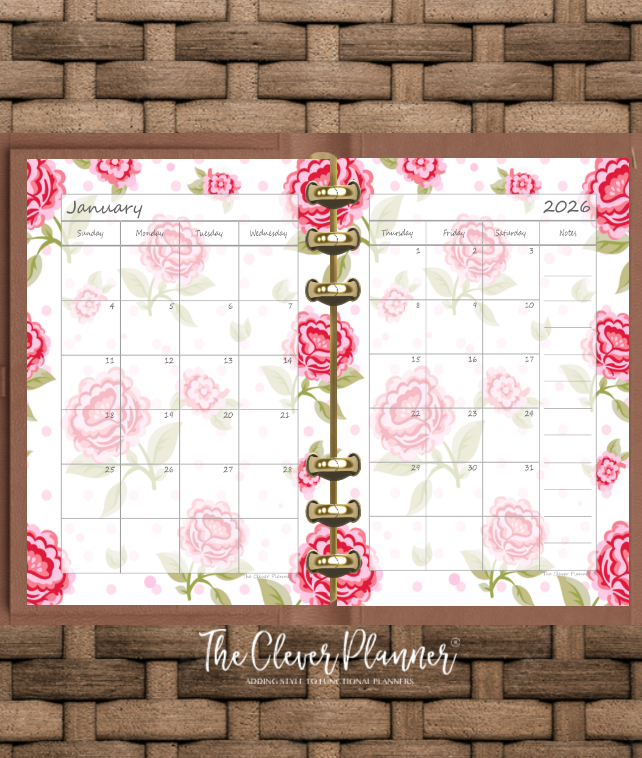 2026 Monthly Calendar (Separated) to use with monthly dividers Pink Roses