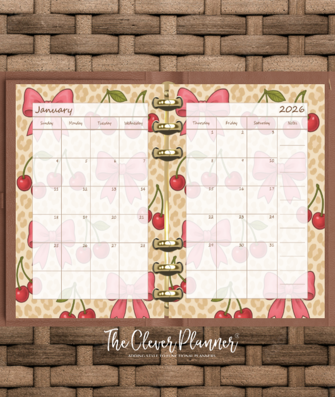 2026 Monthly Calendar (Separated) to use with monthly dividers Leopard Cherries