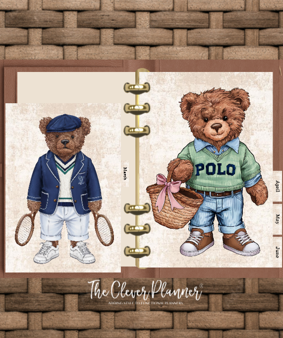 12 Month Divider Tab Set Preppy Bear