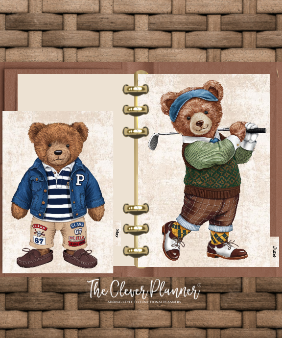 12 Month Divider Tab Set Preppy Bear