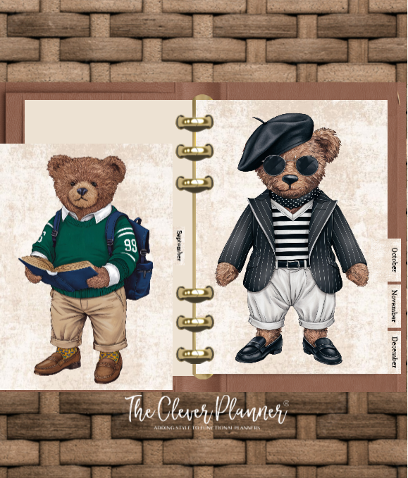 12 Month Divider Tab Set Preppy Bear