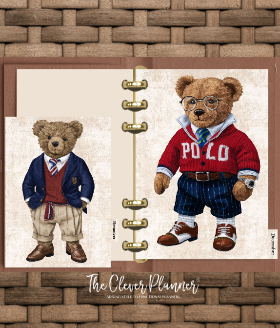 12 Month Divider Tab Set Preppy Bear