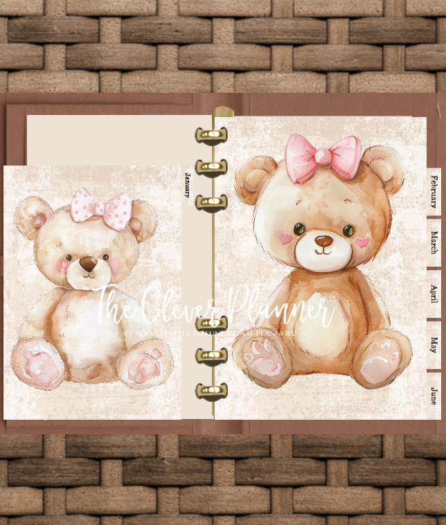 Bears and Bows 12 Month planner insert divider tab set