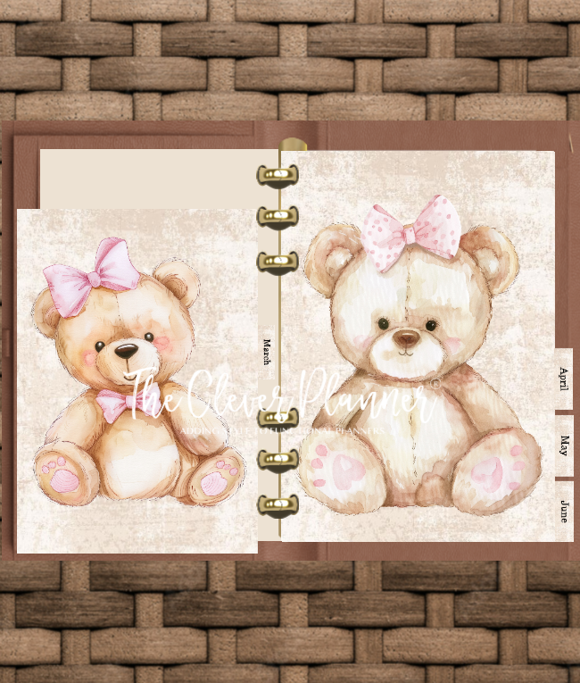 Bears and Bows 12 Month planner insert divider tab set