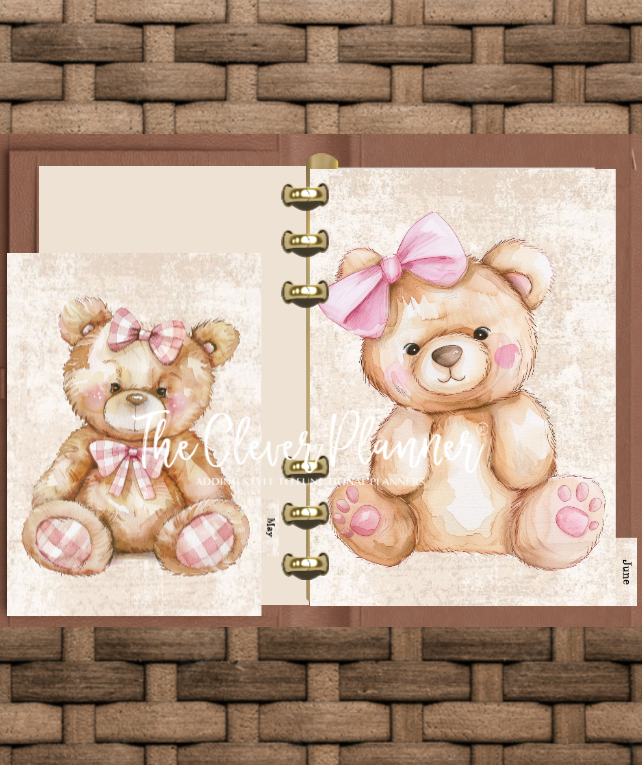 Bears and Bows 12 Month planner insert divider tab set