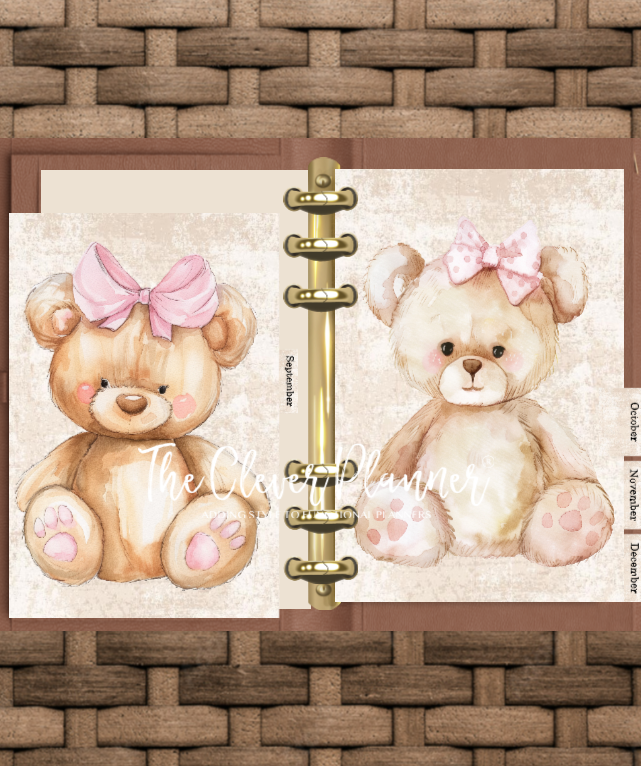 Bears and Bows 12 Month planner insert divider tab set