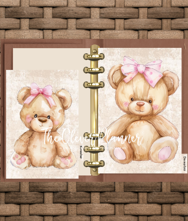 Bears and Bows 12 Month planner insert divider tab set