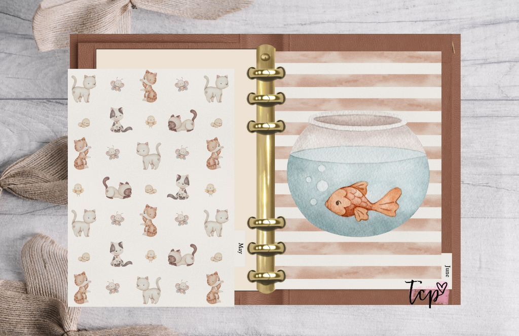 12 Month planner insert divider tab set Cat Kittens