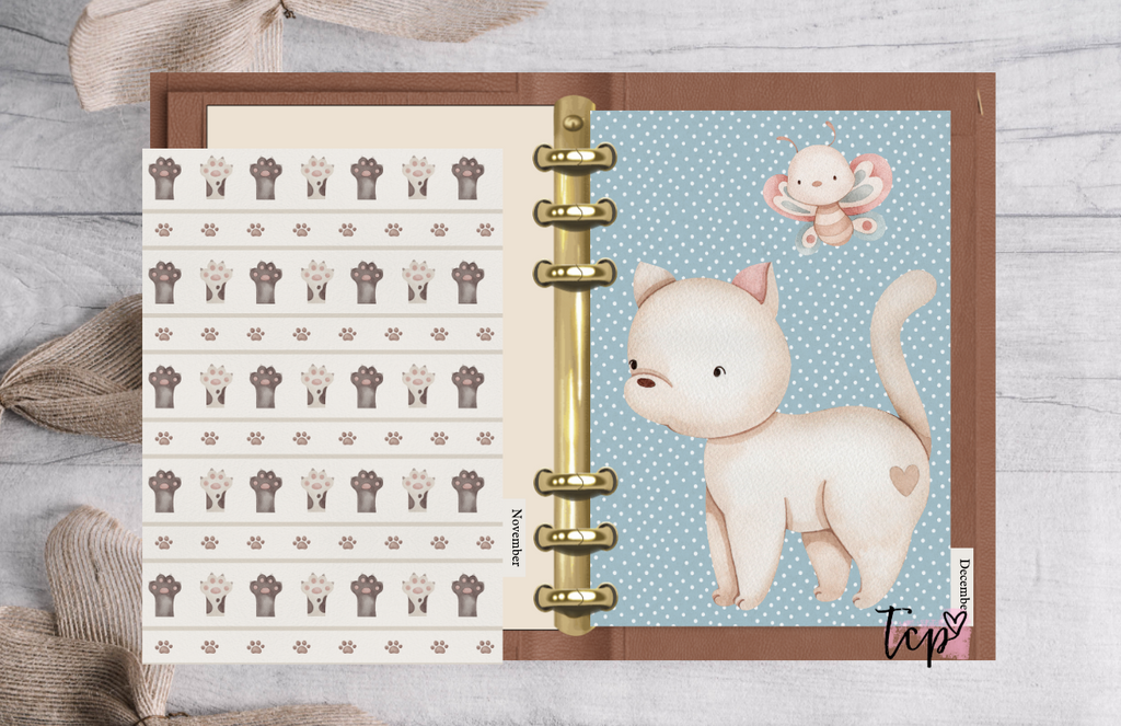 12 Month planner insert divider tab set Cat Kittens