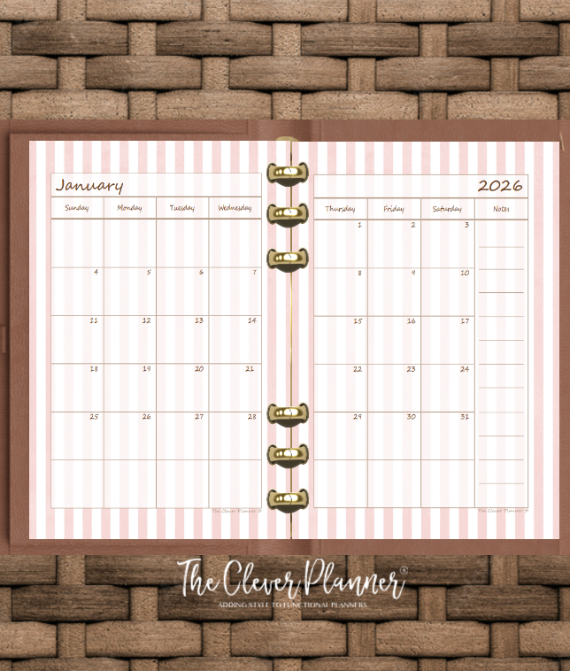 2026 Monthly Calendar (Separated) to use with monthly dividers Neutral Stripe