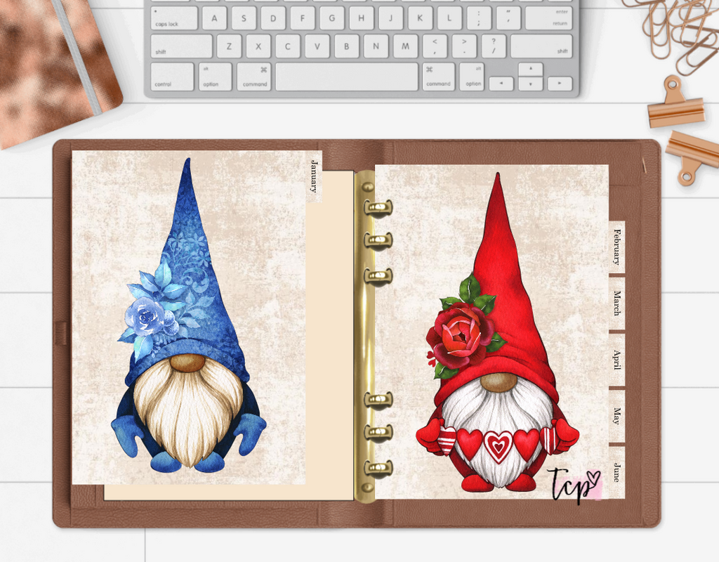 Dark Skin Tone Gnome 12 Month Divider Tab Set