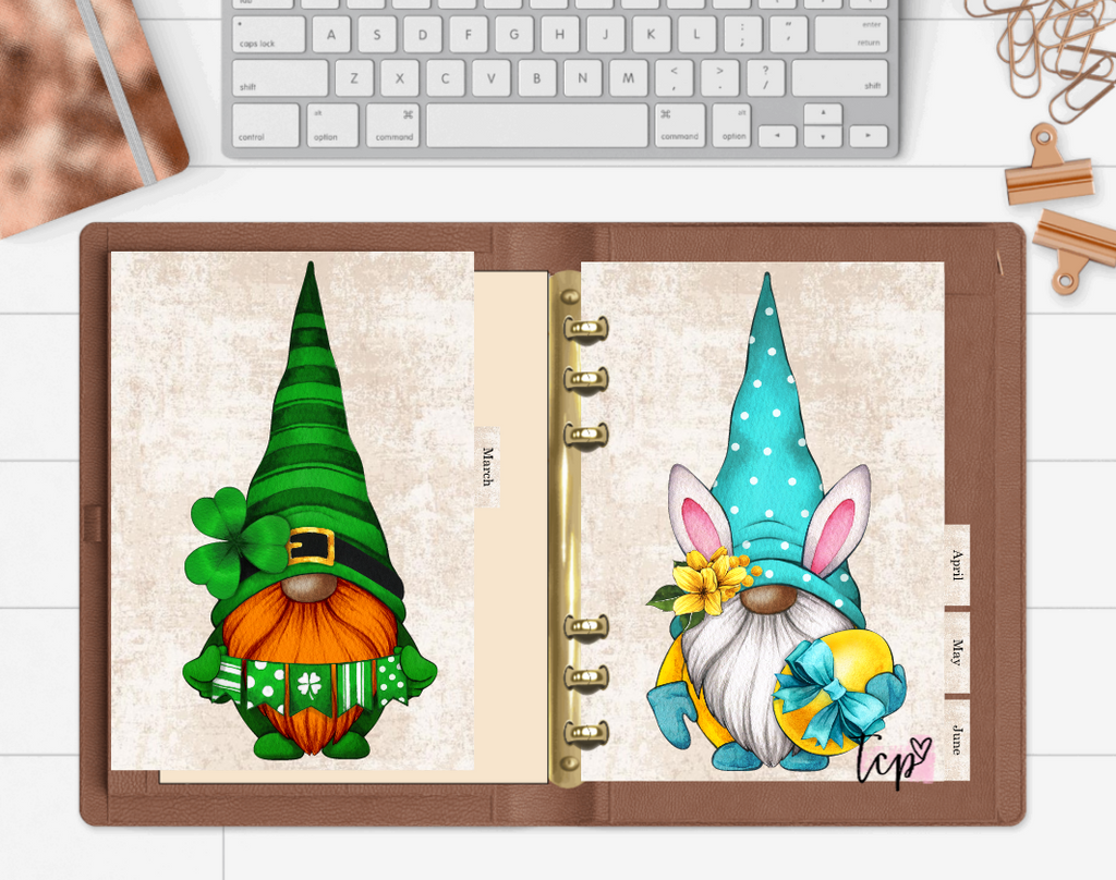 Dark Skin Tone Gnome 12 Month Divider Tab Set