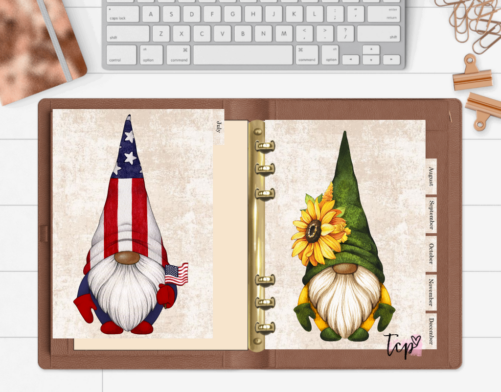 Dark Skin Tone Gnome 12 Month Divider Tab Set