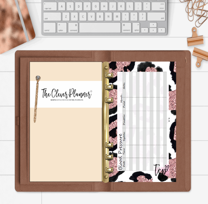 Blood Pressure Tracker Planner Refill Pink Leopard