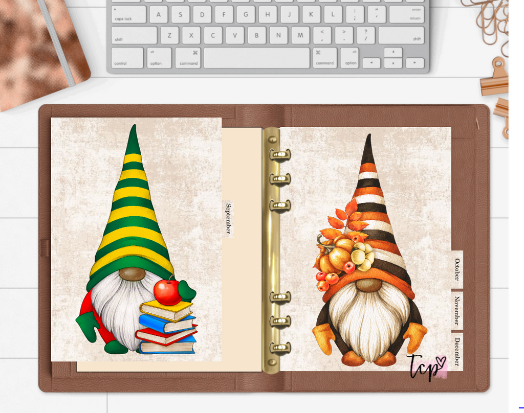 Dark Skin Tone Gnome 12 Month Divider Tab Set