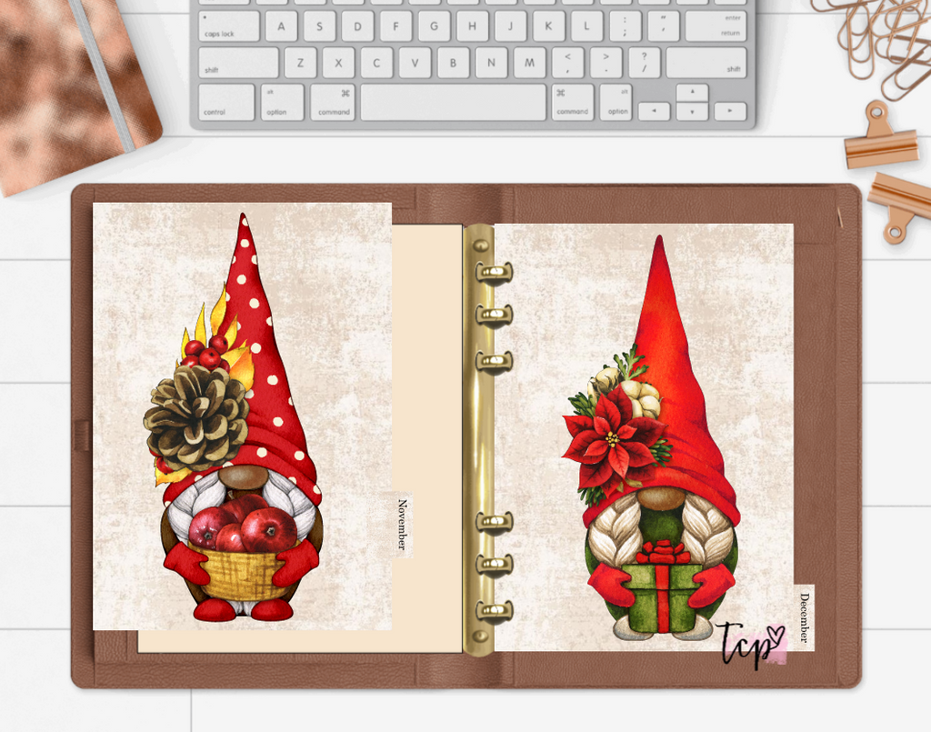 Dark Skin Tone Gnome 12 Month Divider Tab Set