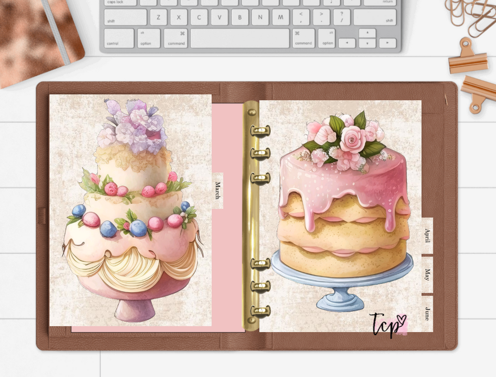 12 Month planner insert divider tab set birthday cakes