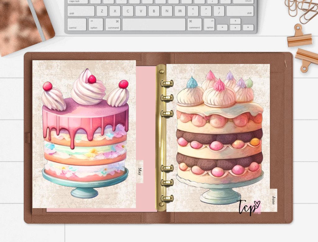 12 Month planner insert divider tab set birthday cakes