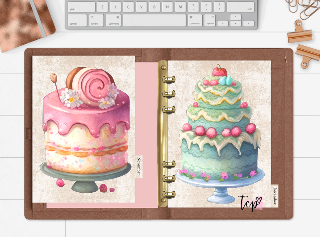 12 Month planner insert divider tab set birthday cakes