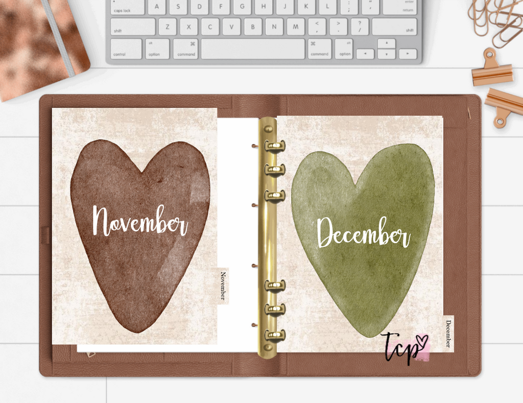 12 Month planner insert divider tab set