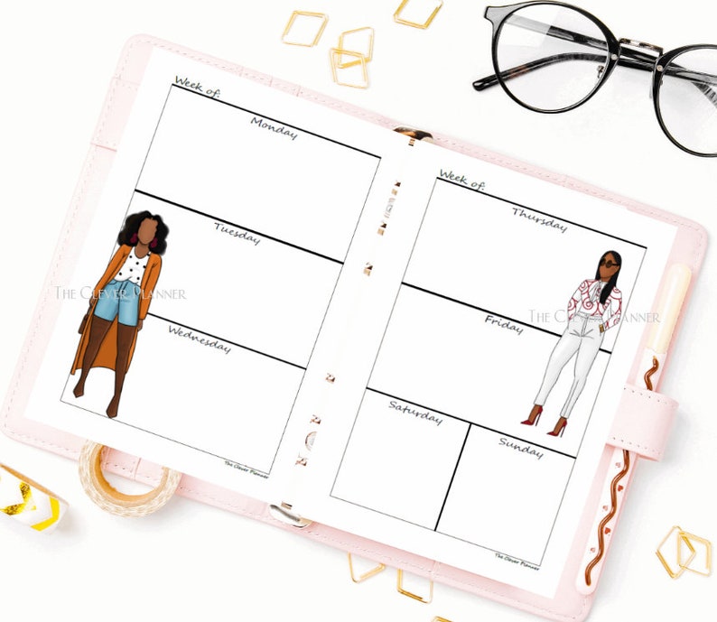 Printed African American - Undated Weekly Planner Refill